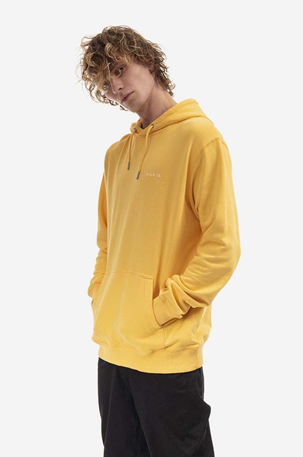 Makia Pamučna dukserica Makia za muškarce, boja: žuta, s kapuljačom, s tiskom, M40087-252