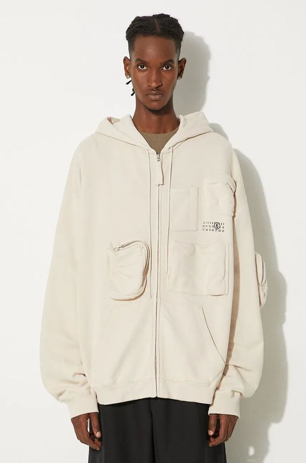 MM6 Maison Margiela Pamučna dukserica MM6 Maison Margiela za muškarce, boja: bež, s kapuljačom, bez uzorka, SH0HG0003.M25003