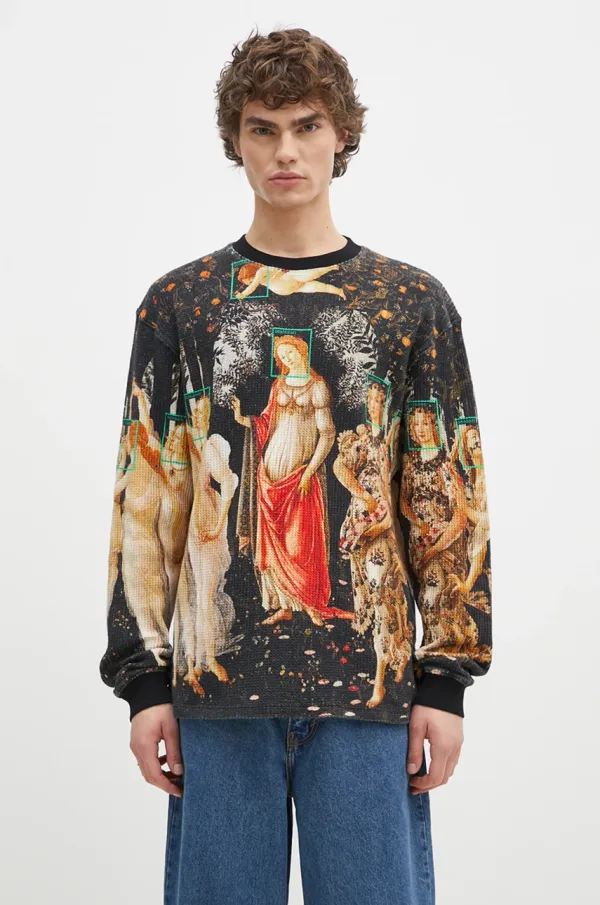 PLEASURES Pamučna dukserica PLEASURES Facial Thermal za muškarce, boja: crna, s uzorkom, P24W023