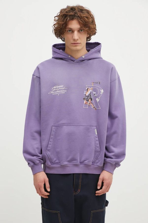 Represent Pamučna dukserica Represent Hermes Hoodie za muškarce, boja: ljubičasta, s kapuljačom, s tiskom, MLM4230.057
