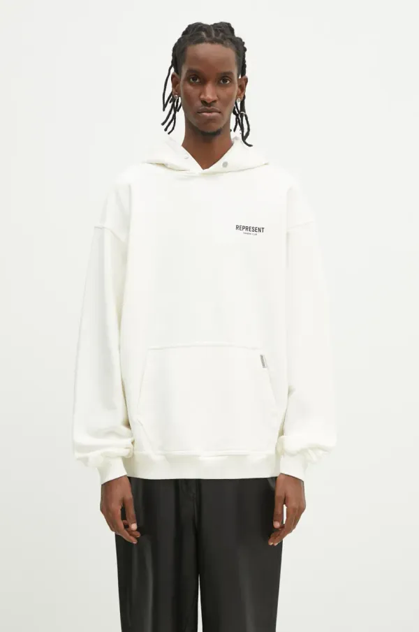 Represent Pamučna dukserica Represent Owners Club Hoodie za muškarce, boja: bež, s kapuljačom, s tiskom, OCM41113.072