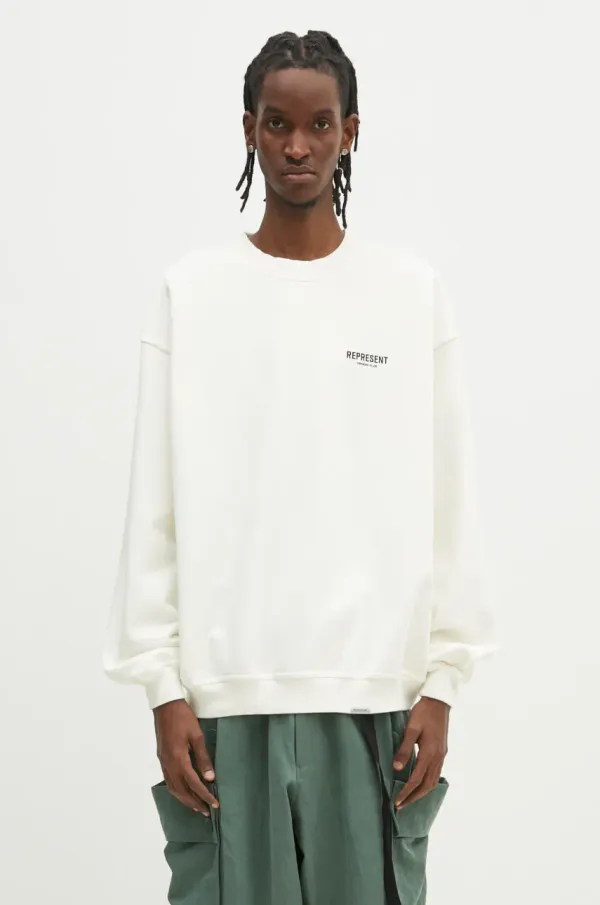 Represent Pamučna dukserica Represent Owners Club Sweater za muškarce, boja: bež, s tiskom, OCM41115.072