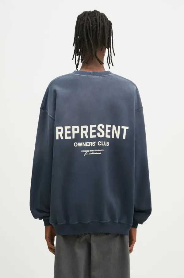Represent Pamučna dukserica Represent Owners Club Sweater za muškarce, boja: tamno plava, s tiskom, OCM41115.224