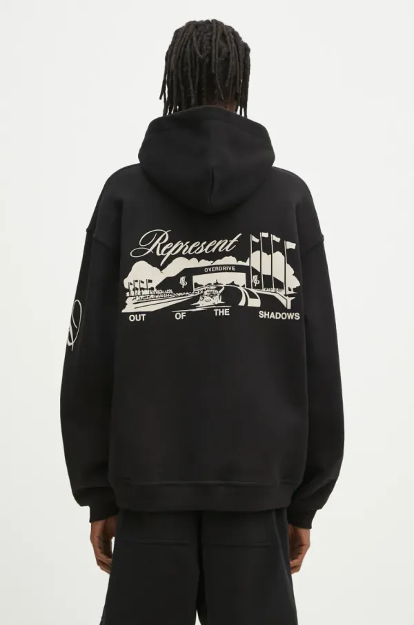 Represent Pamučna dukserica Represent Raceway Hoodie za muškarce, boja: crna, s kapuljačom, s tiskom, MLM41062.01