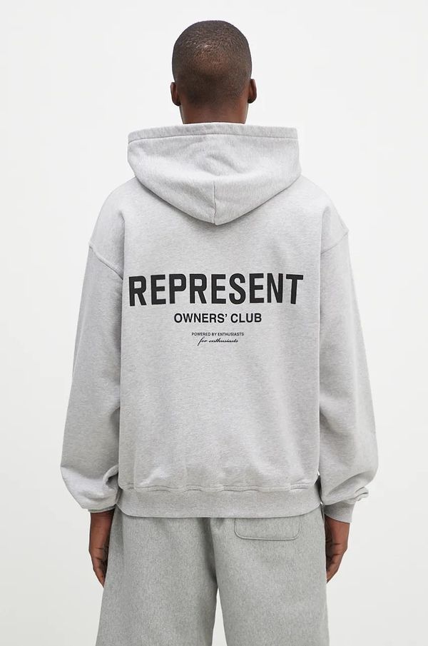 Represent Pamučna dukserica Represent Represent Owners Club Zip Hoodie za muškarce, boja: siva, s kapuljačom, s tiskom, OCM41122.158