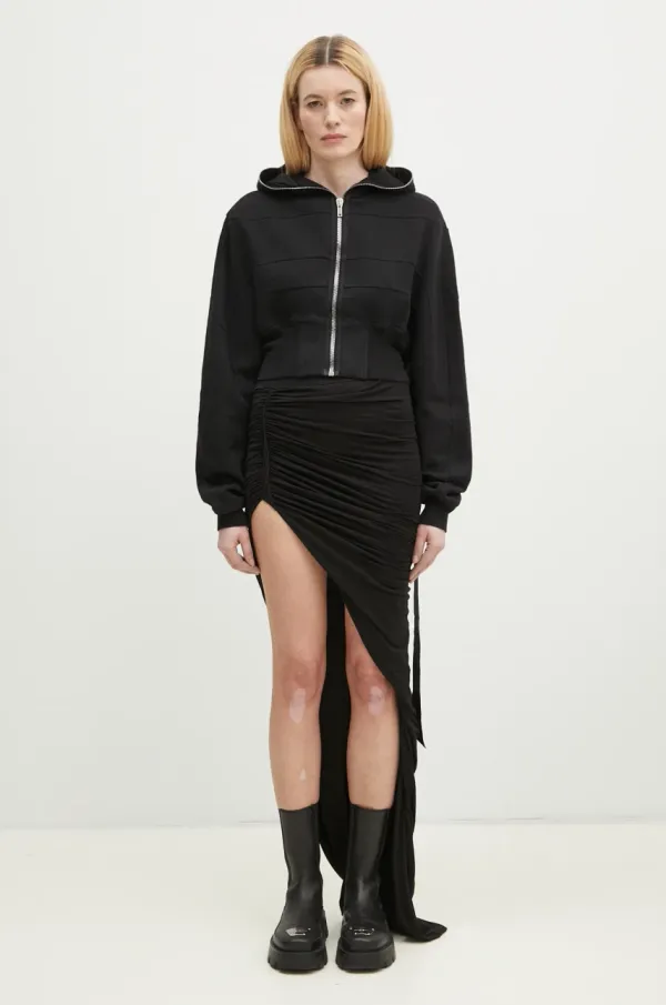 Rick Owens Pamučna dukserica Rick Owens Collage Gimp za žene, boja: crna, s kapuljačom, bez uzorka, DS01E3233.F