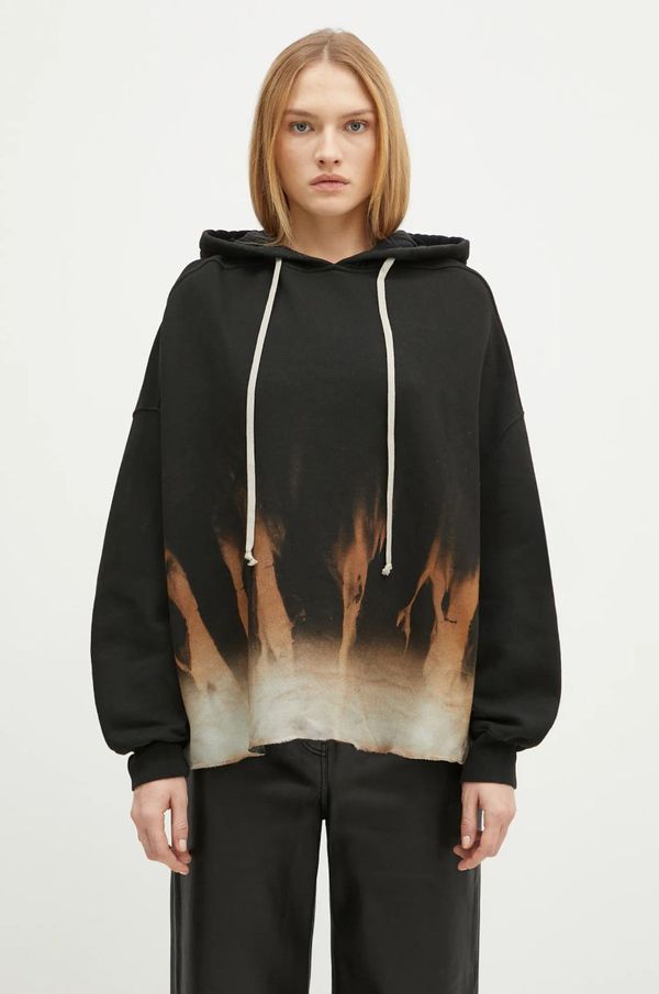 Rick Owens Pamučna dukserica Rick Owens Crater Hoodie za žene, boja: crna, s kapuljačom, s uzorkom, DS02D2221.FSUN