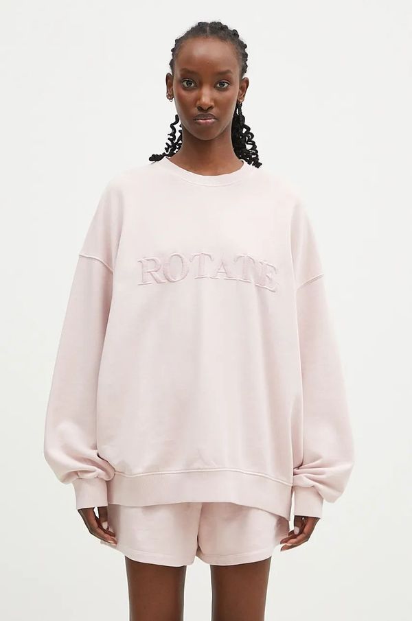 Rotate Pamučna dukserica Rotate Logo Crewneck za žene, boja: ružičasta, s aplikacijom, 1125031011