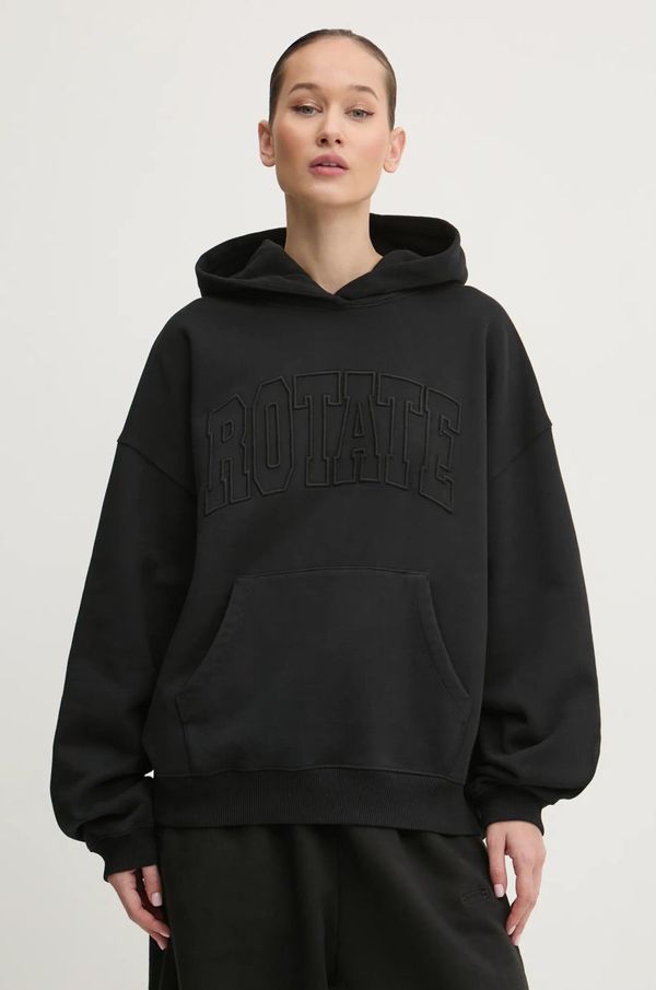 Rotate Pamučna dukserica Rotate za žene, boja: crna, s kapuljačom, s aplikacijom, 113449100