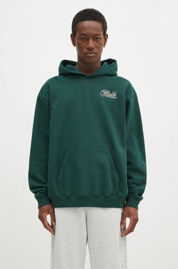Sporty & Rich Pamučna dukserica Sporty & Rich Health Script boja: zelena, s kapuljačom, s tiskom, ST070511078GR10