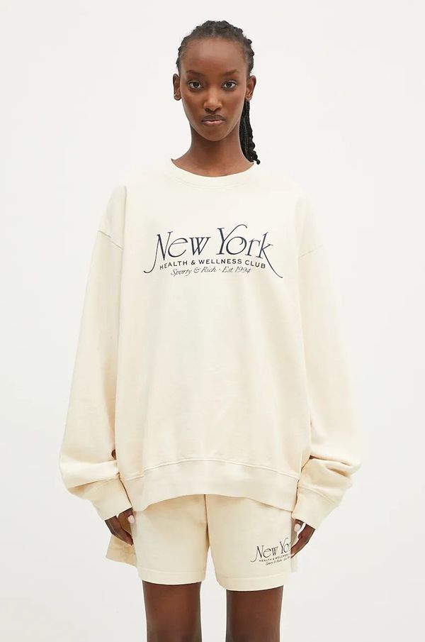 Sporty & Rich Pamučna dukserica Sporty & Rich Varsity Crest za žene, boja: bež, s tiskom, WS066S409VC