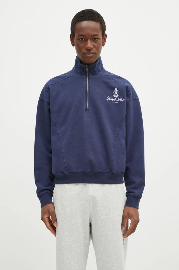 Sporty & Rich Pamučna dukserica Sporty & Rich Vendome Embroidered Quarter Zip boja: tamno plava, s aplikacijom, ST073506205BL32
