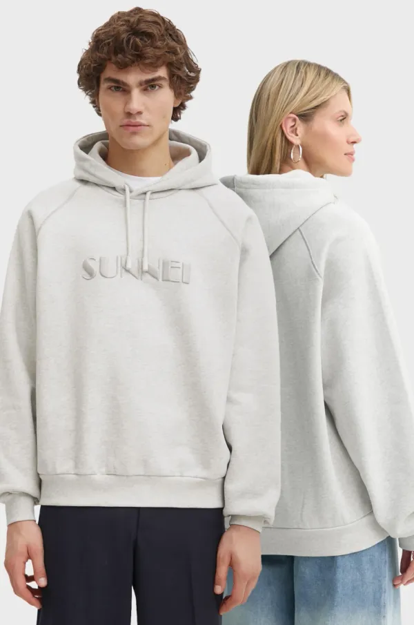 Sunnei Pamučna dukserica Sunnei boja: siva, s kapuljačom, melanž, RTWXJER018