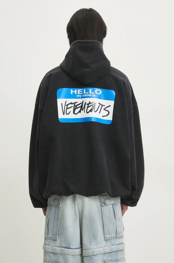 Vetements Pamučna dukserica VETEMENTS My Name Sticker Cropped Boxy boja: crna, s kapuljačom, s tiskom, UA66HD650B