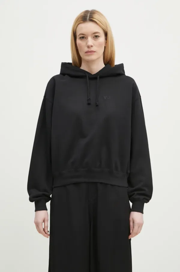 Y-3 Pamučna dukserica Y-3 French Terry Boxy Hoodie za žene, boja: crna, s kapuljačom, bez uzorka, JX7373