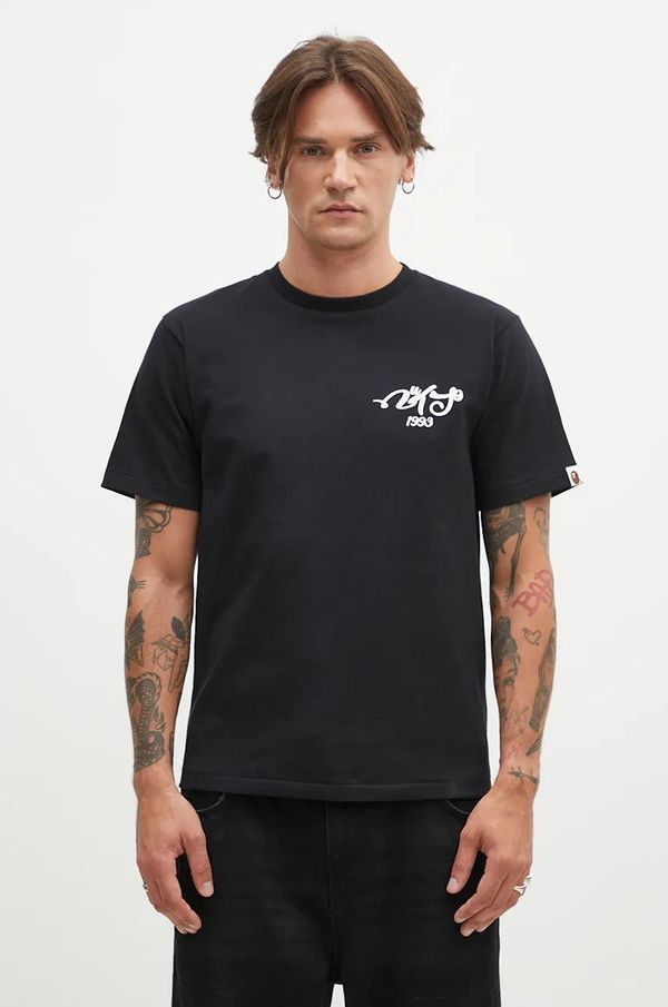 A Bathing Ape Pamučna dvostrana majica kratkih rukava A Bathing Ape Embroidery Style Souvenir Logo boja: crna, s aplikacijom, 1K80110025