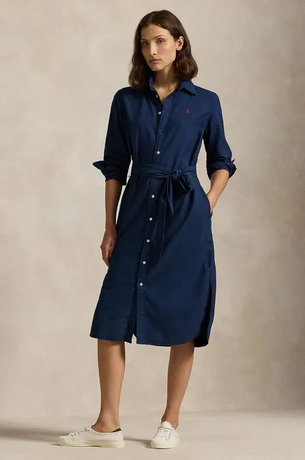 Polo Ralph Lauren Pamučna haljina Polo Ralph Lauren boja: tamno plava, midi, ravna, 211963031