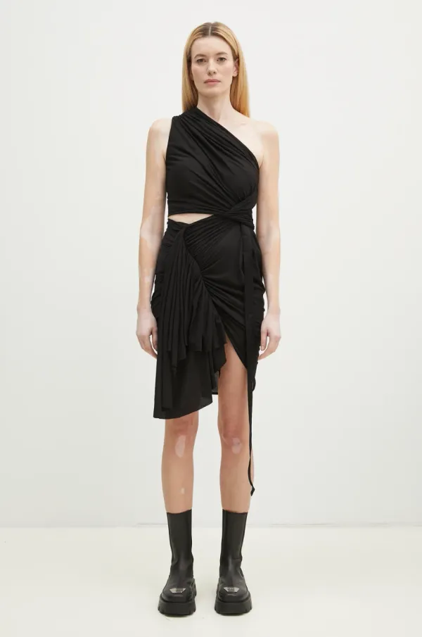 Rick Owens Pamučna haljina Rick Owens Fog boja: crna, midi, uska, DS01E3500.BH