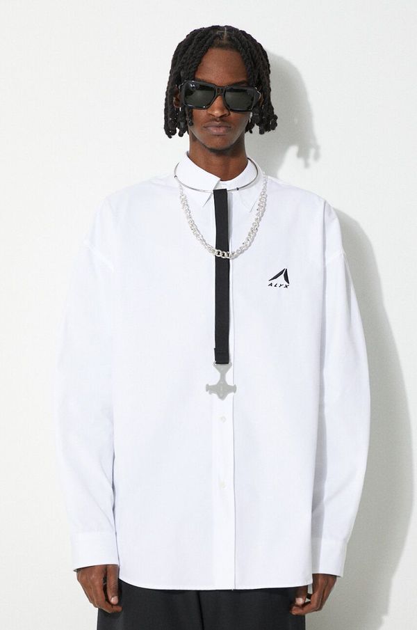 1017 ALYX 9SM Pamučna košulja 1017 ALYX 9SM Oversized Logo Poplin Shirt za muškarce, boja: bijela, relaxed, s klasičnim ovratnikom, AAMSH0234FA01
