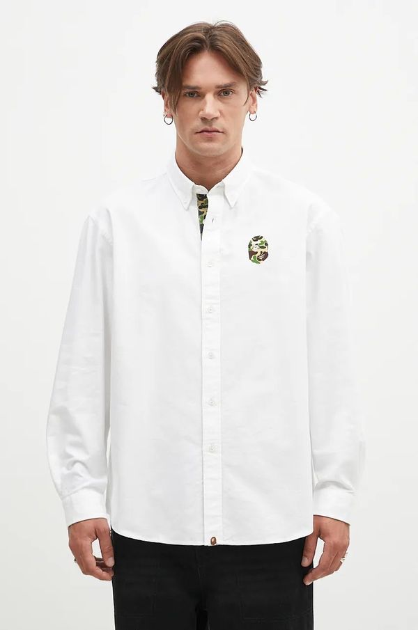 A Bathing Ape Pamučna košulja A Bathing Ape Abc Camo One Point Relaxed Fit za muškarce, boja: bijela, regular, s button-down ovratnikom, 1K80131008