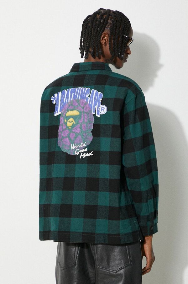 A Bathing Ape Pamučna košulja A Bathing Ape Block Check Shirt za muškarce, boja: zelena, regular, s klasičnim ovratnikom, 1J80131003