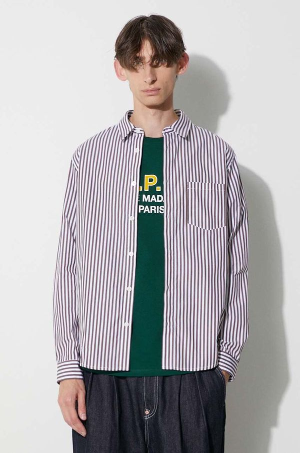 A.P.C. Pamučna košulja A.P.C. za muškarce, boja: smeđa, regular, s klasičnim ovratnikom