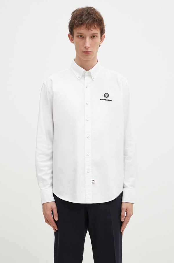 AAPE Pamučna košulja AAPE Moon Face Logo za muškarce, boja: bijela, regular, s button-down ovratnikom, AAPSTM8495XXN
