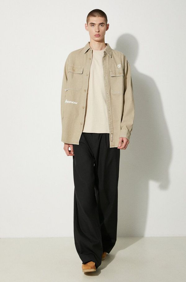 AAPE Pamučna košulja AAPE za muškarce, boja: bež, regular, s klasičnim ovratnikom, AAPSTM8472XXM