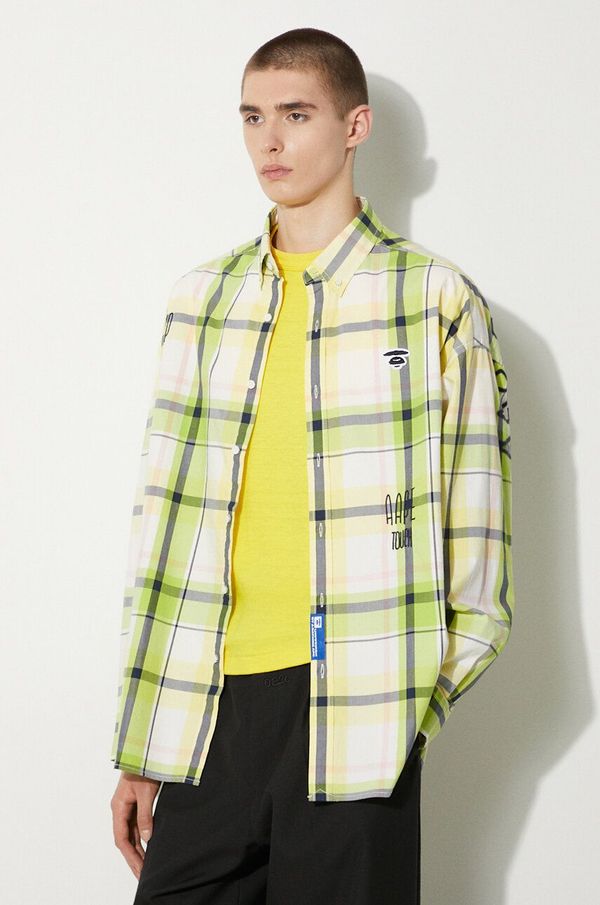 AAPE Pamučna košulja AAPE za muškarce, boja: zelena, relaxed, s button-down ovratnikom, AAPSTM8479XXM