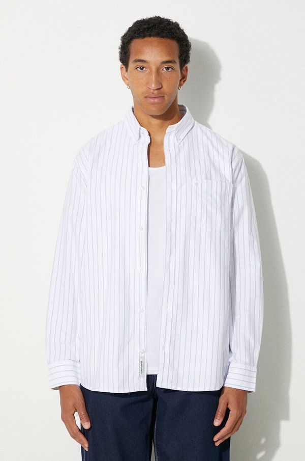 Carhartt WIP Pamučna košulja Carhartt WIP Longsleeve Dowlen za muškarce, boja: bijela, regular, s button-down ovratnikom, I033815.2FYXX
