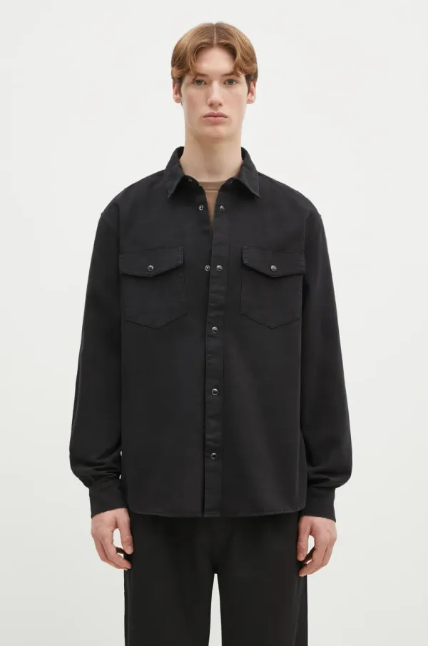 Carhartt WIP Pamučna košulja Carhartt WIP Longsleeve Santa Fe Shirt za muškarce, boja: crna, relaxed, s klasičnim ovratnikom, I034384.89GD