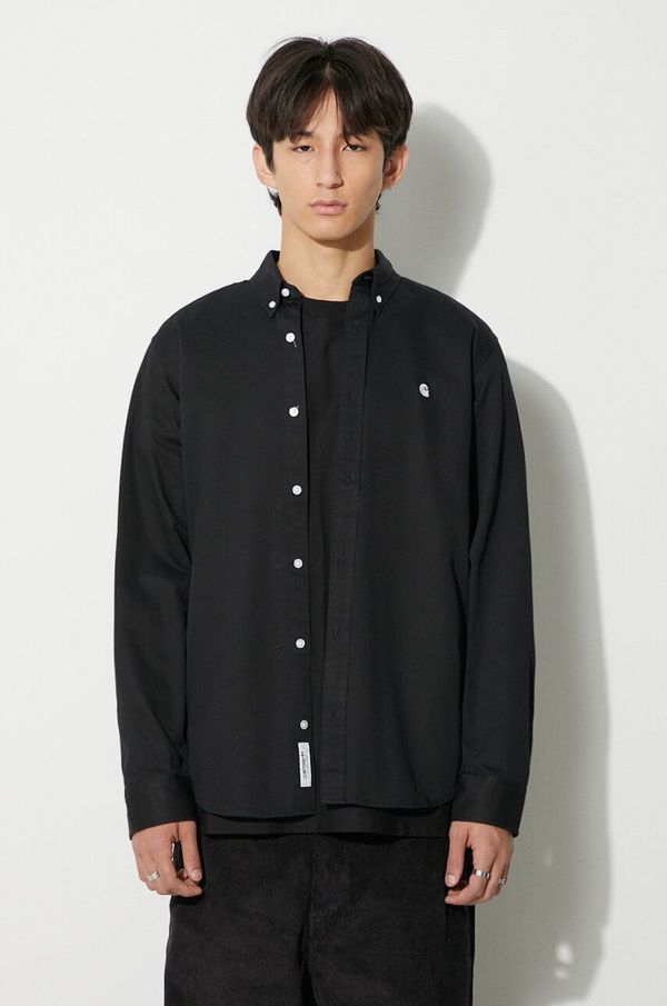 Carhartt WIP Pamučna košulja Carhartt WIP za muškarce, boja: crna, regular, s button-down ovratnikom
