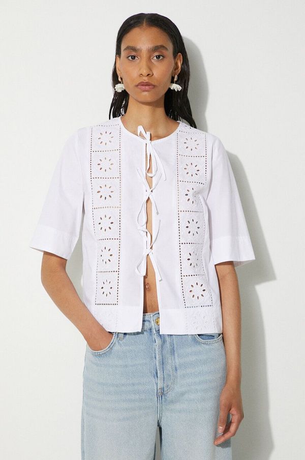 GANNI Pamučna košulja GANNI Broderie Anglaise Tie Blouse za žene, boja: bijela, relaxed, F9655