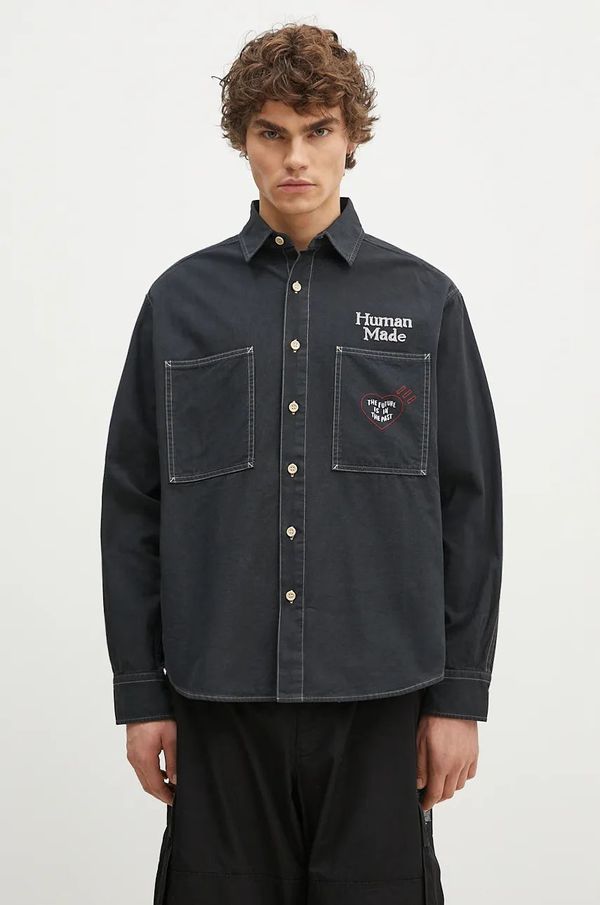 Human Made Pamučna košulja Human Made Stitch Work Shirt za muškarce, boja: crna, relaxed, s klasičnim ovratnikom, HM28SH017
