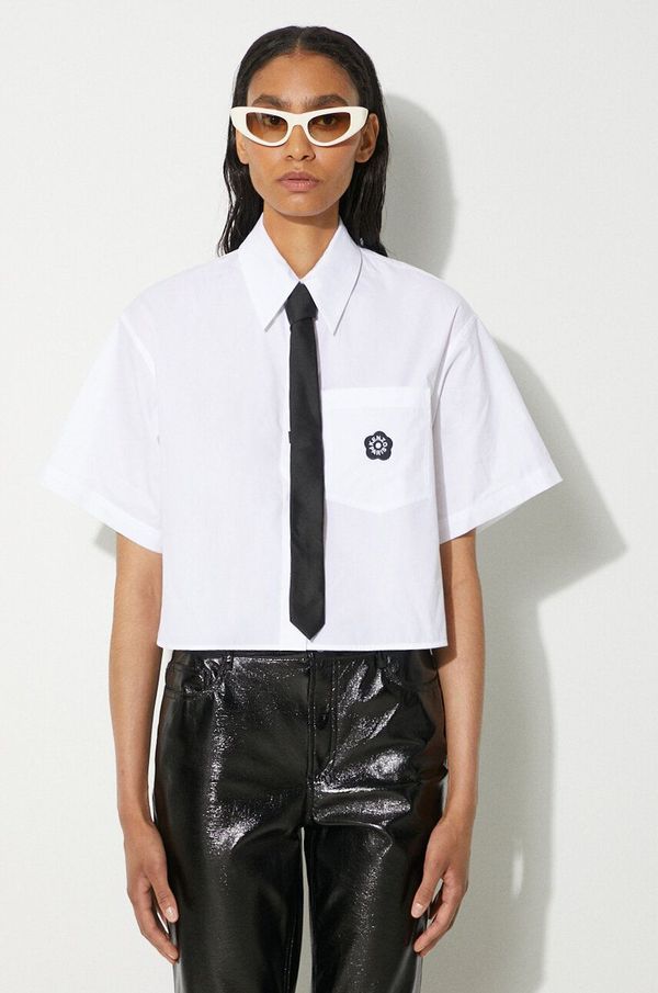 Kenzo Pamučna košulja Kenzo Boke Flower 2.0 Cropped Shirt za žene, boja: bijela, relaxed, s klasičnim ovratnikom, FE52CH2469LH.01