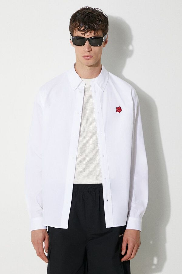 Kenzo Pamučna košulja Kenzo Boke Flower Crest Shirt za muškarce, boja: bijela, regular, s talijanskim ovratnikom, FE65CH4109LI.01