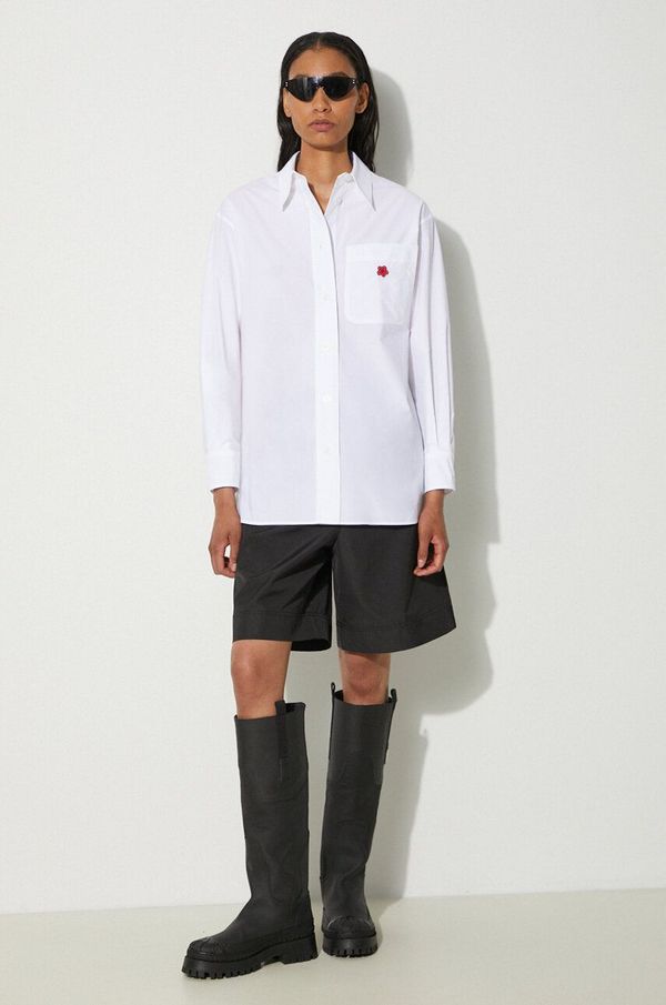 Kenzo Pamučna košulja Kenzo Boke Flower Oversized Shirt za žene, boja: bijela, relaxed, s klasičnim ovratnikom, FE62CH2569LS.01