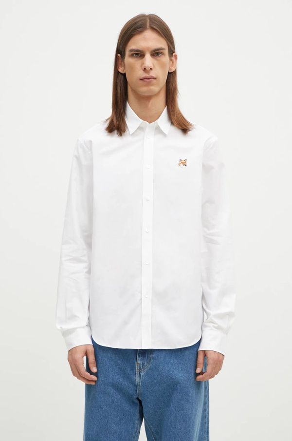 Maison Kitsuné Pamučna košulja Maison Kitsuné Fox Head za muškarce, boja: bijela, regular, s klasičnim ovratnikom, MM00409WC5010