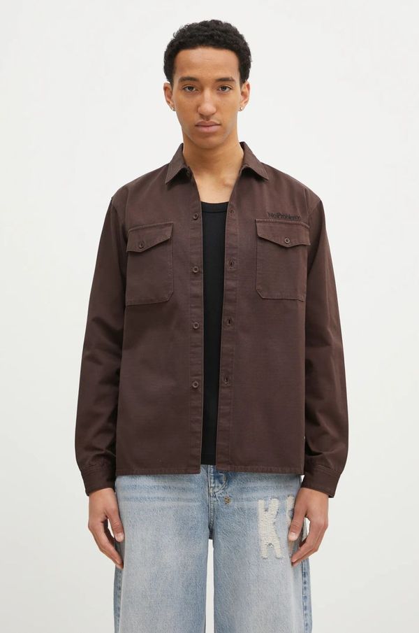 No Problemo Pamučna košulja No Problemo Mini Problemo Longsleeve Work Shirt za muškarce, boja: smeđa, relaxed, s klasičnim ovratnikom, NP40115.02