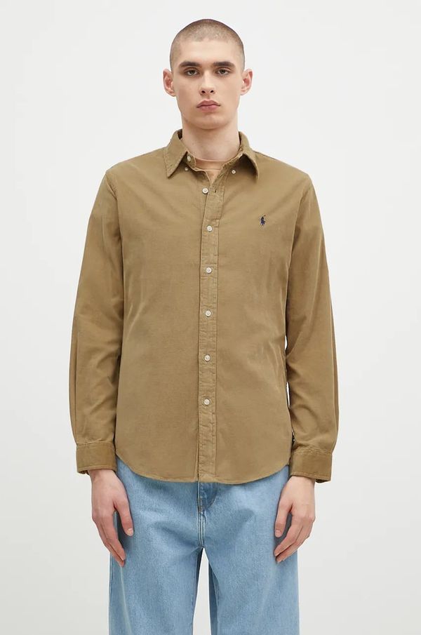 Polo Ralph Lauren Pamučna košulja Polo Ralph Lauren 21W Corduroy za muškarce, boja: smeđa, regular, s klasičnim ovratnikom, 710853123