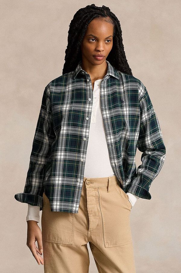 Polo Ralph Lauren Pamučna košulja Polo Ralph Lauren za žene, boja: tamno plava, relaxed, s klasičnim ovratnikom, 211923863