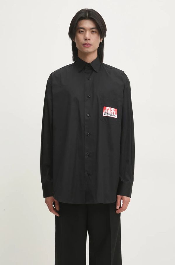 Vetements Pamučna košulja VETEMENTS For Rent Classic za muškarce, boja: crna, relaxed, s klasičnim ovratnikom, UA66SH450B