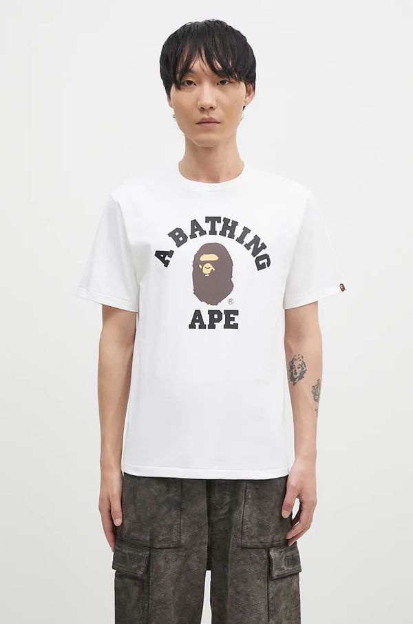 A Bathing Ape Pamučna majica A Bathing Ape COLLEGE TEE za muškarce, boja: bijela, s tiskom, 1K80110001