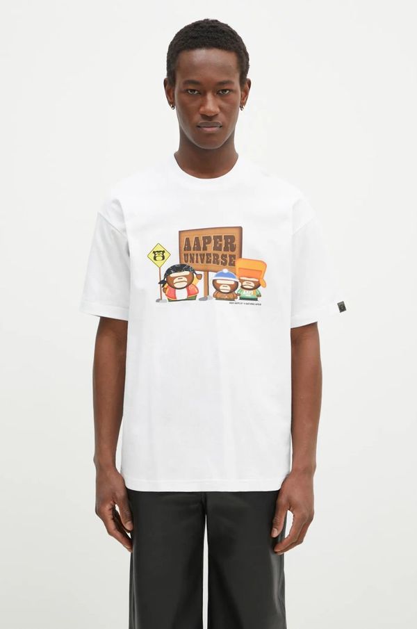 AAPE Pamučna majica AAPE Aaper Universe za muškarce, boja: bijela, s tiskom, AAPTEM1573XXN