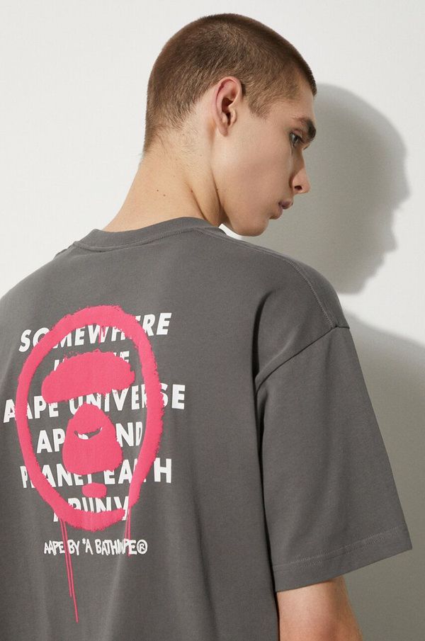 AAPE Pamučna majica AAPE Basic Tee za muškarce, boja: siva, s tiskom, AAPTEM1453XXM