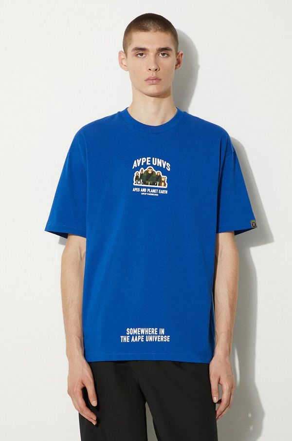 AAPE Pamučna majica AAPE Basic Tee za muškarce, boja: tamno plava, s tiskom, AAPTEM1493XXM