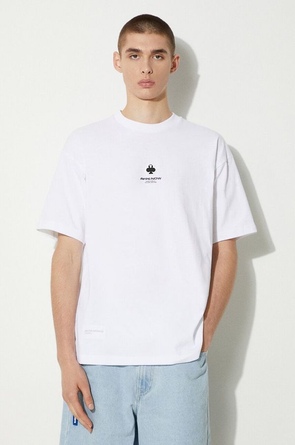 AAPE Pamučna majica AAPE Clover Tee za muškarce, boja: bijela, s tiskom, AAPTEM1418XXM