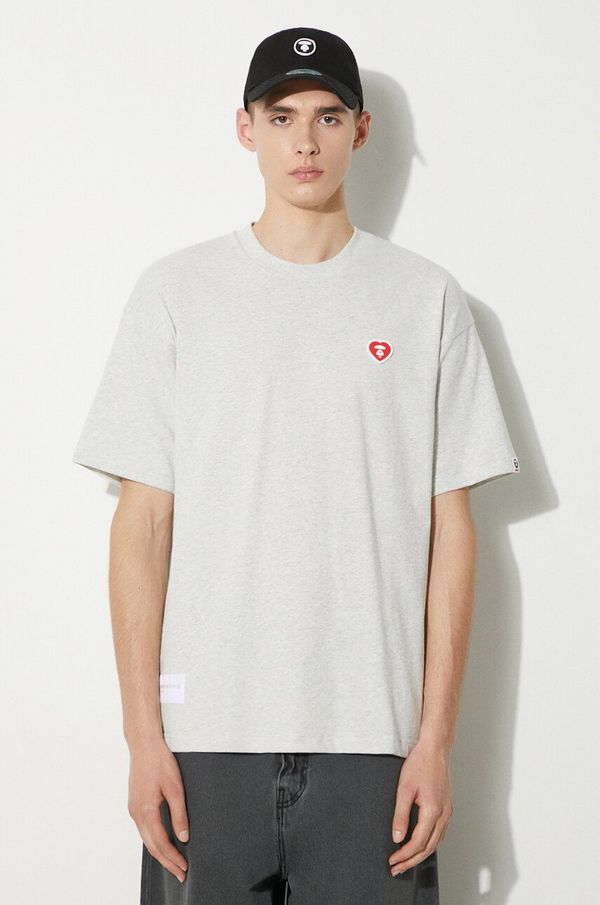 AAPE Pamučna majica AAPE Heart Tee za muškarce, boja: siva, melanž, AAPTEM1417XAM