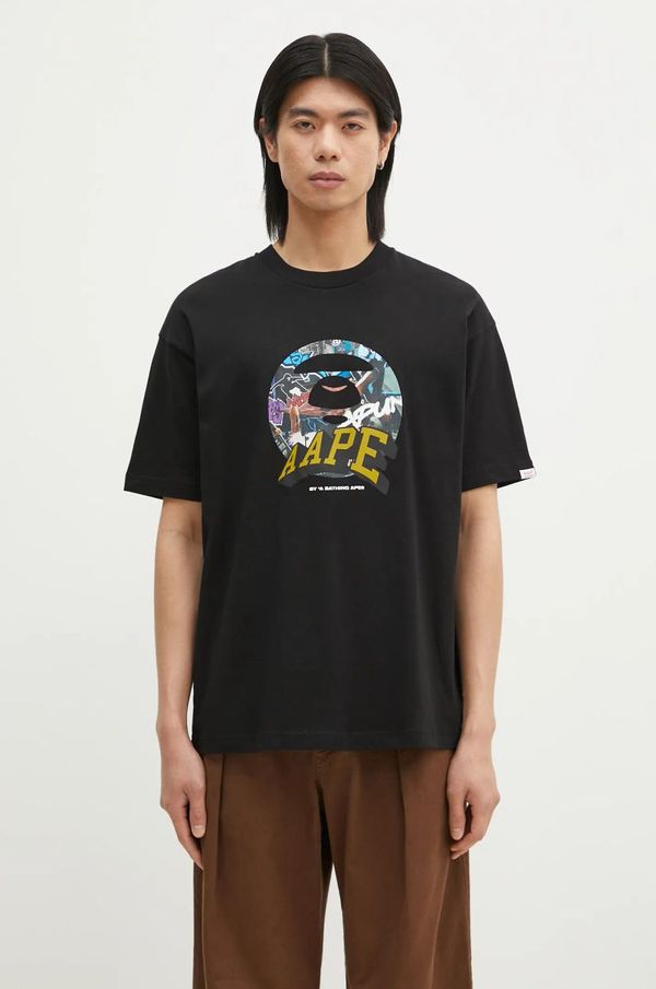 AAPE Pamučna majica AAPE Theme Main za muškarce, boja: crna, s tiskom, AAPTEM1551XXN