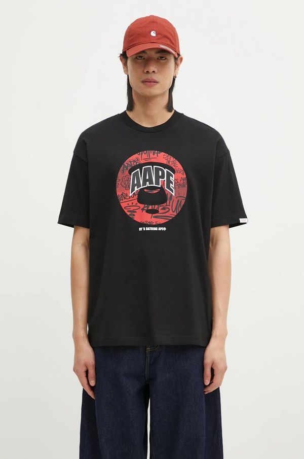 AAPE Pamučna majica AAPE Theme za muškarce, boja: crna, s tiskom, AAPTEM1423XXM